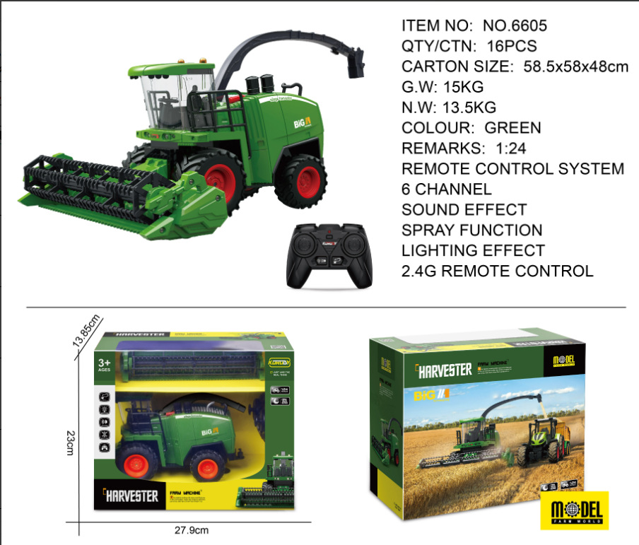 Vehículo de ingeniería de granjero de juguete eléctrico transfronterizo 2,4g control remoto inalámbrico de carga de 6 canales vehículo de carga de tractor grande