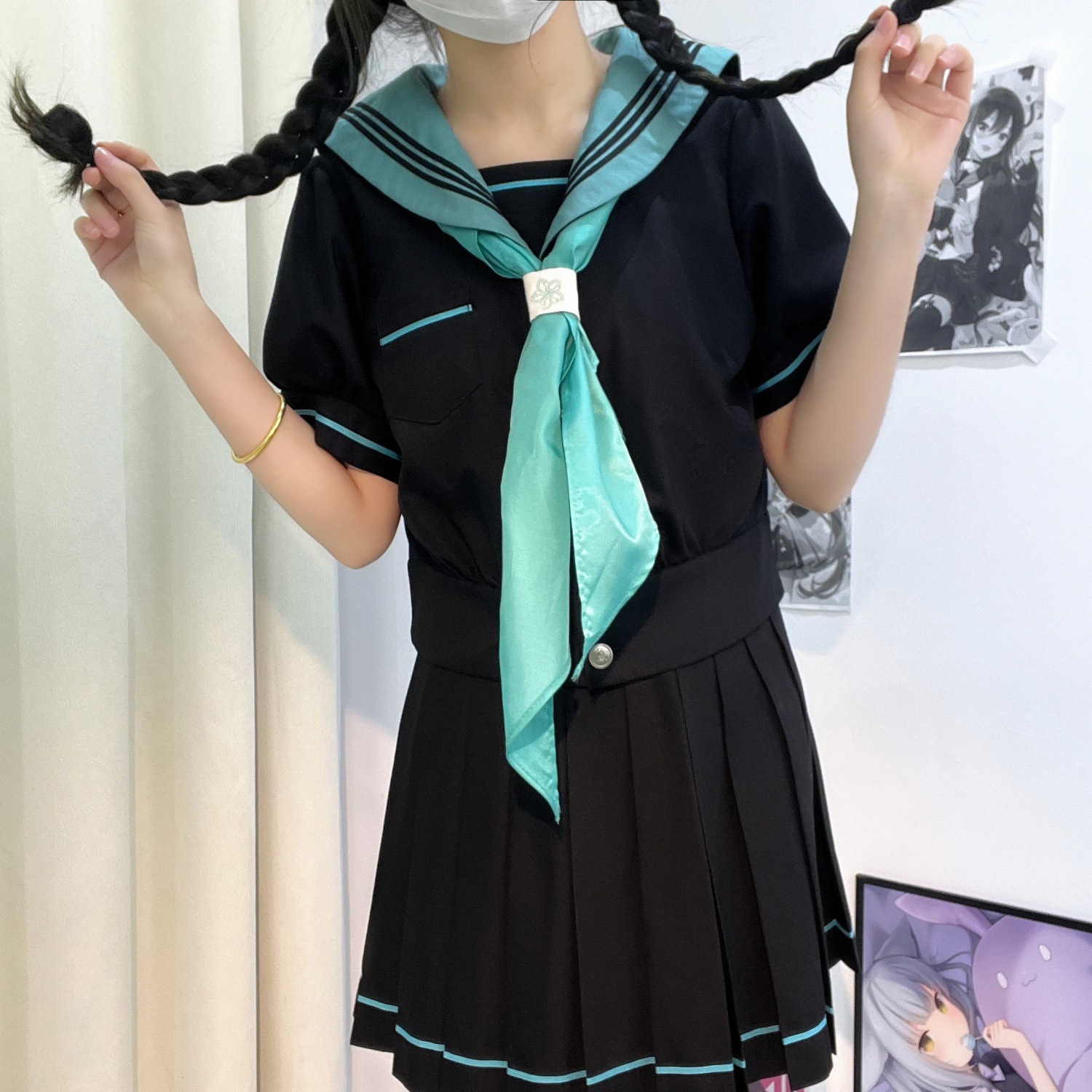 原创JK制服日系学院风初音收腰泡泡袖水手服套装夏秋中间服班服女