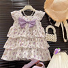 Summer slip dress with bow, vest, western style, floral print, Korean style