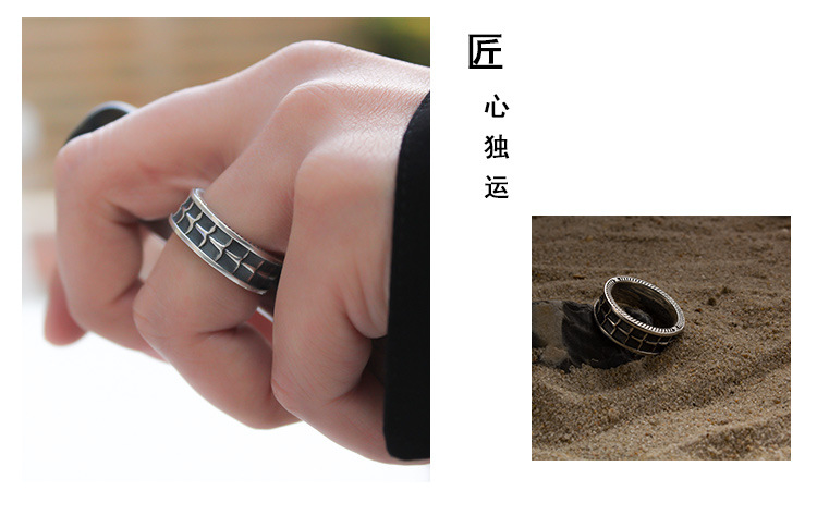 Vintage Designer Ring For Men Scale Pattern Handmade Silver Band_voghion.com