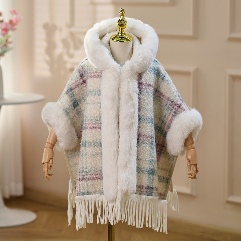 Capa rosa para niñas gruesa y cálida, ropa de Año Nuevo con capuzas largas, camisa, abrigo de cuello de pelo grande