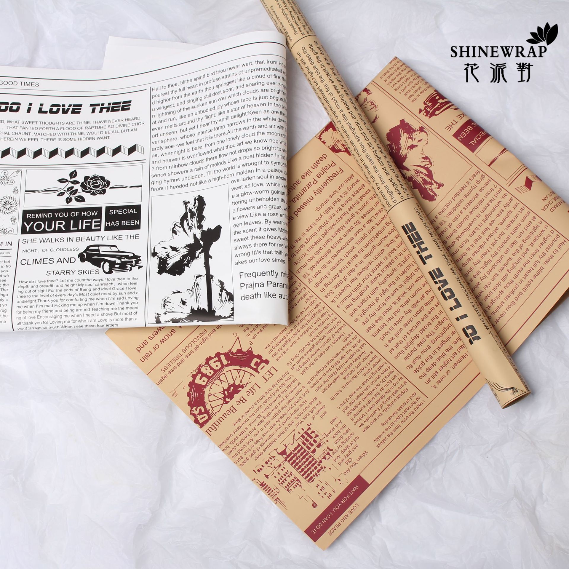 Flor fiesta fábrica al por mayor periódico inglés transfronterizo flor embalaje florista material de embalaje regalos embalaje papel