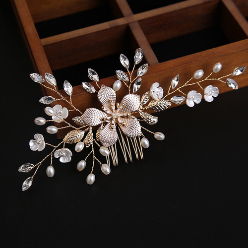 Korean bridal hair accessories hot-selling on eBay and Amazon: pearl hair comb for wedding, alloy flower shell wedding jewelry