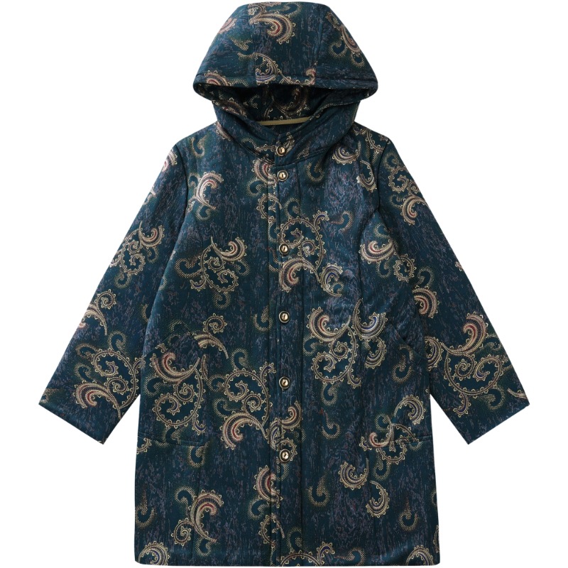 카멜 벨벳 코튼 의류 여성 중년 및 노인 두꺼운 코튼 패딩 코트 후드 패션 코트 중간 길이의 겨울 어머니의 느슨한 플러스 사이즈