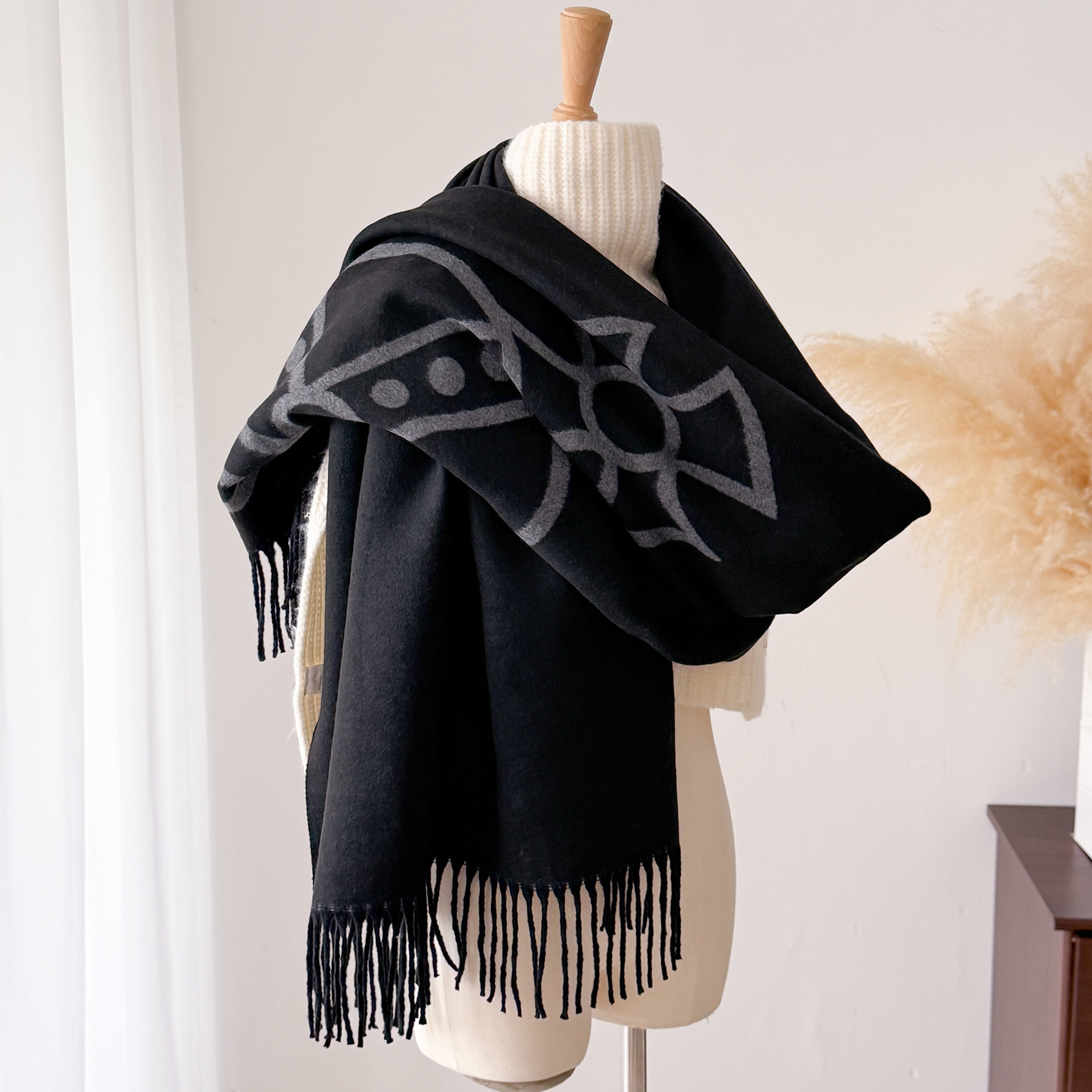 Light Luxury High-End Atmosphere Double-Sided Scarf 2025 Autumn and Winter Thickeneded Warm Scarf Fashionable Outer Shawl