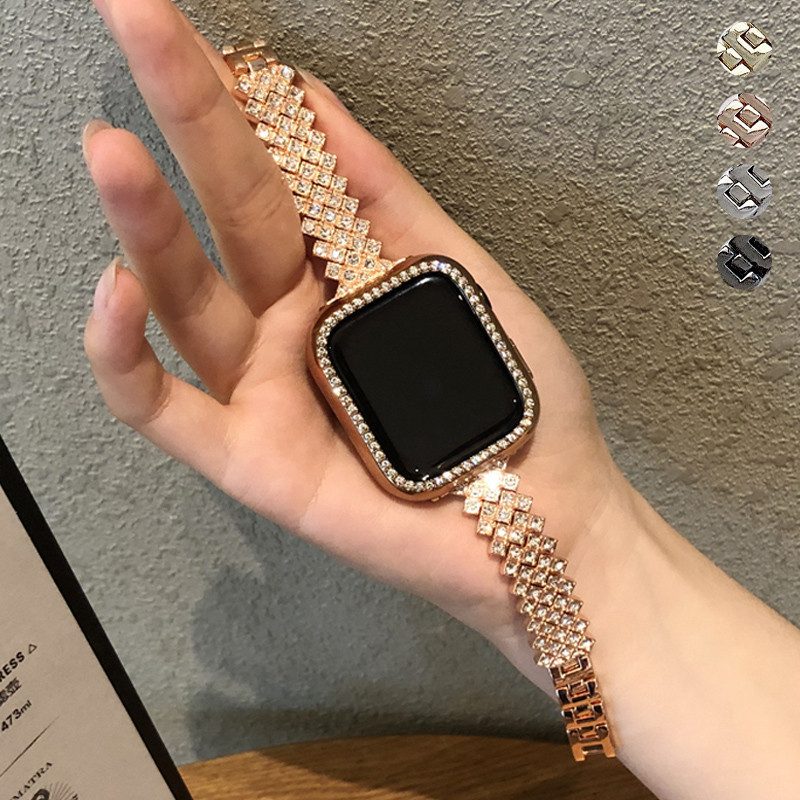 Suitable for Apple Watch 8 Watch Strap iWatch Women's Rhombus Metal Diamond Strap