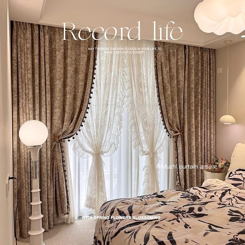 2025 new American style retro rose manor chenille jacquard shading whole house curtain living room bedroom processing