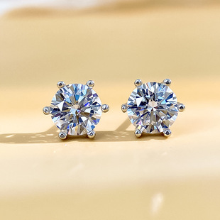 Moissanite Earrings for Men and Women Sterling Silver Six-Claw Ear Bone Elegant Simple High-End Earrings White Golden Earrings Tk Cross-Border