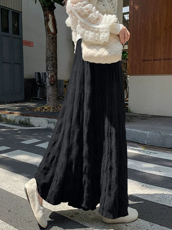 针织半身裙2025新款秋冬女装韩版百搭高腰中长款毛线A字泡泡裙子|undefined