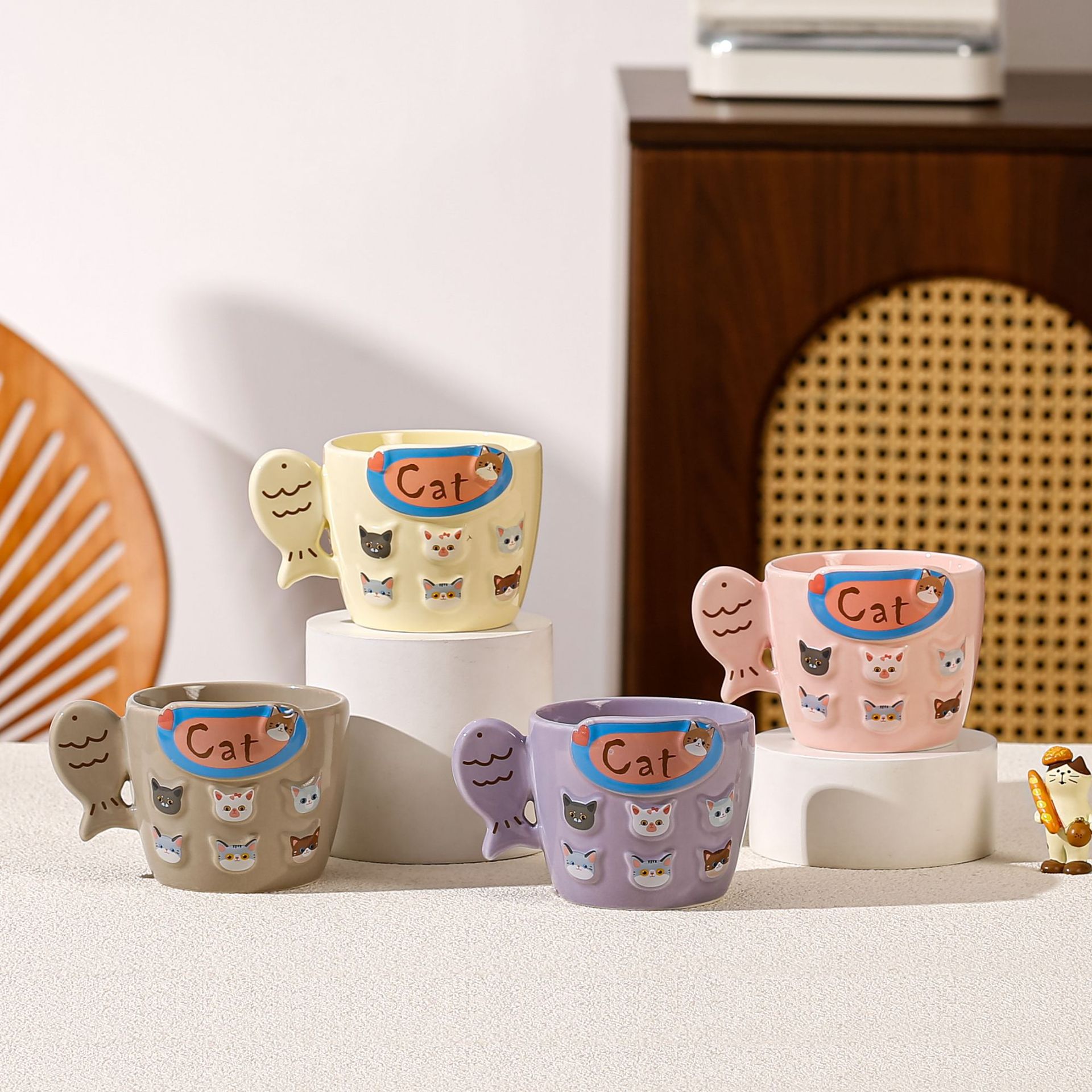 Taza de gatito de cerámica esmaltada taza de marca de color taza de desayuno taza de leche taza de agua taza de té de leche taza de diversión