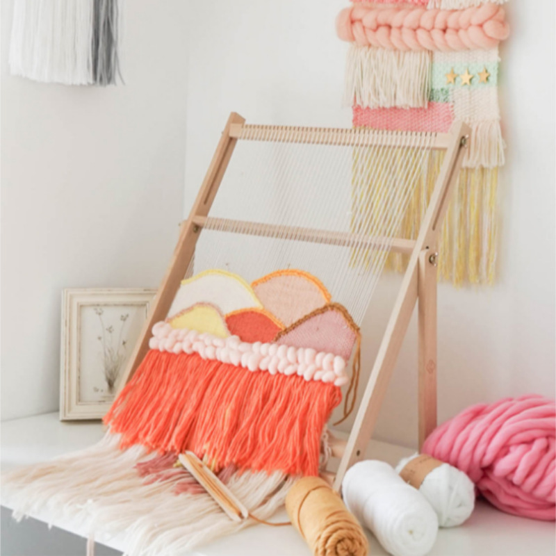 Máquina textil de madera maciza de bricolaje transfronteriza, tapices, herramientas de tejido, rueca para adultos hecha a mano, procesamiento y producción de telares para niños