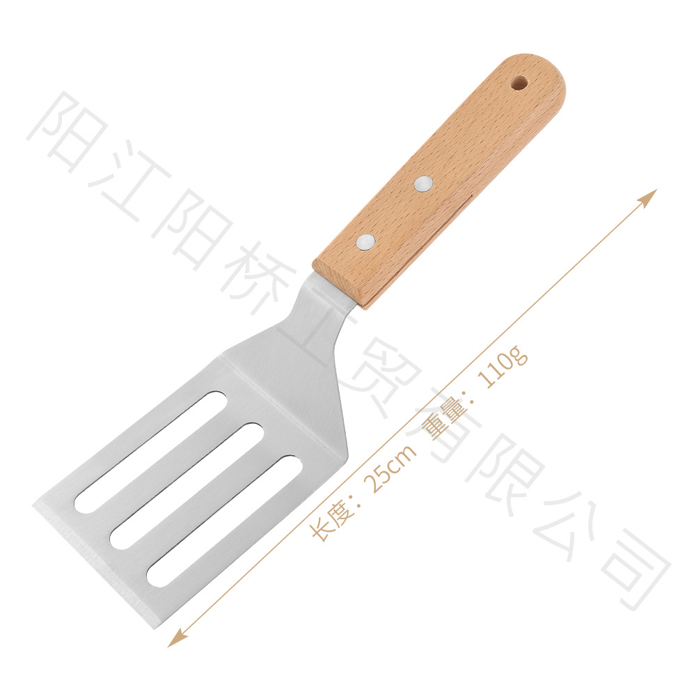 Amazon Hot sale acero inoxidable parrilla herramienta set al aire libre barbecue hierro guisado mango de madera cocinar combinación de cocina de grasa