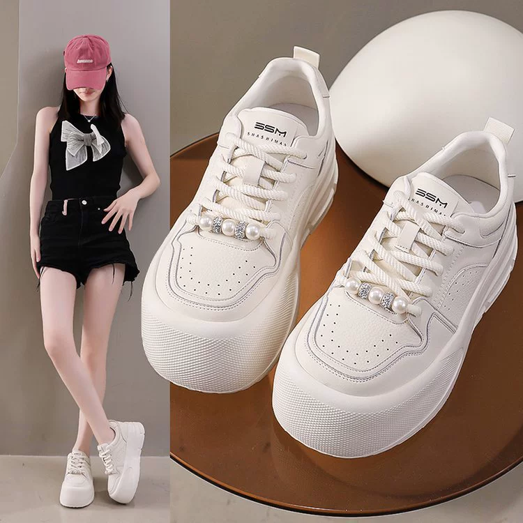White shoes platform, demi-season footwear, universal sneakers for leisure