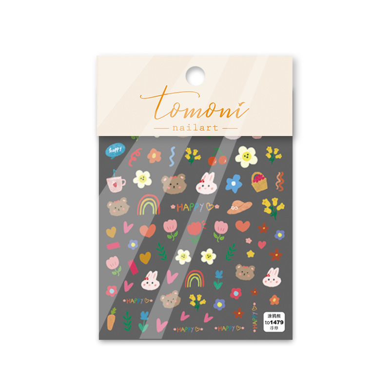 Tomoni Japonés pegatinas de uñas lindo Laurel conejo lindo serie de dibujos animados oso alivio tridimensional flor amor