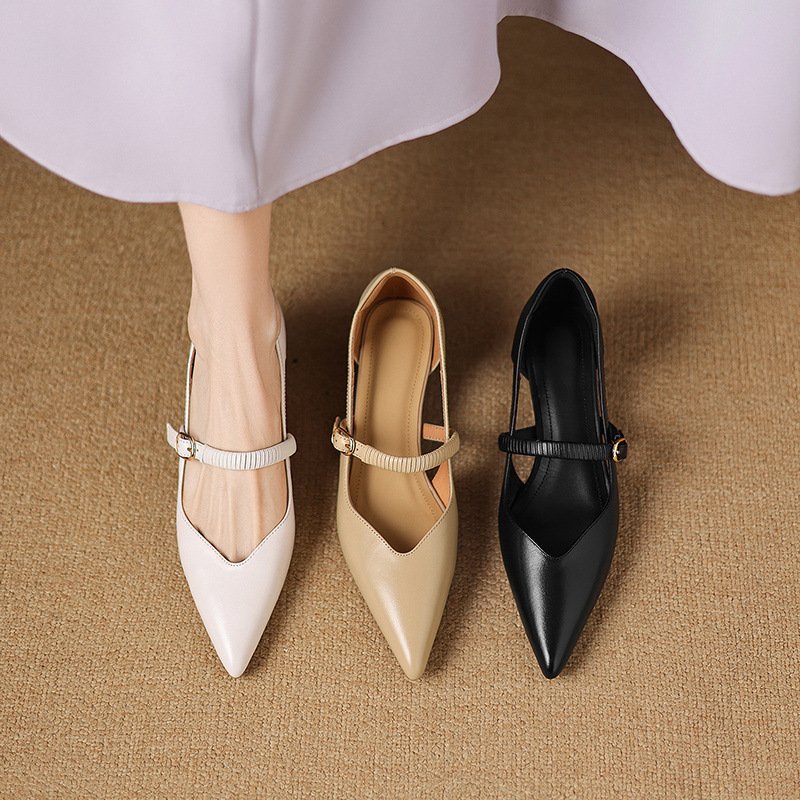 Sandal cao gót nữ bít mũi hở gót 5,5 cm mũi nhọn phong cách Hàn Quốc — Màu đen chi tiết 1