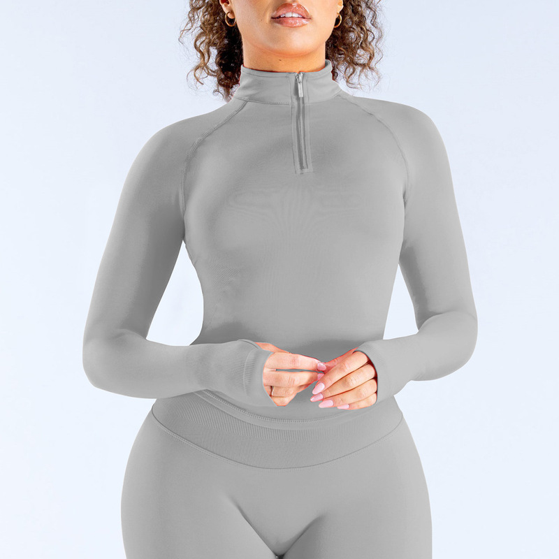 DFYNE速干健身瑜伽上衣跨境半拉链户外立领短款裸感瑜伽服女|undefined