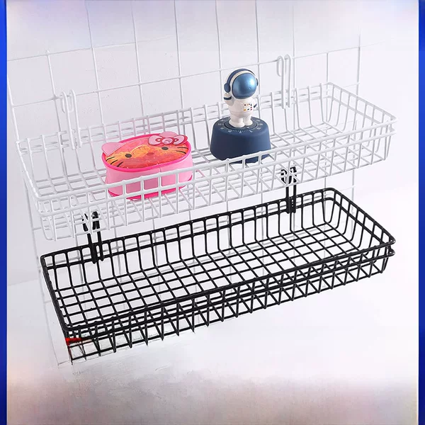Metal Black Hanging Basket White Mesh Mesh Iron Detachable Display Rack Bathroom Storage Rack Storage Basket Hanging