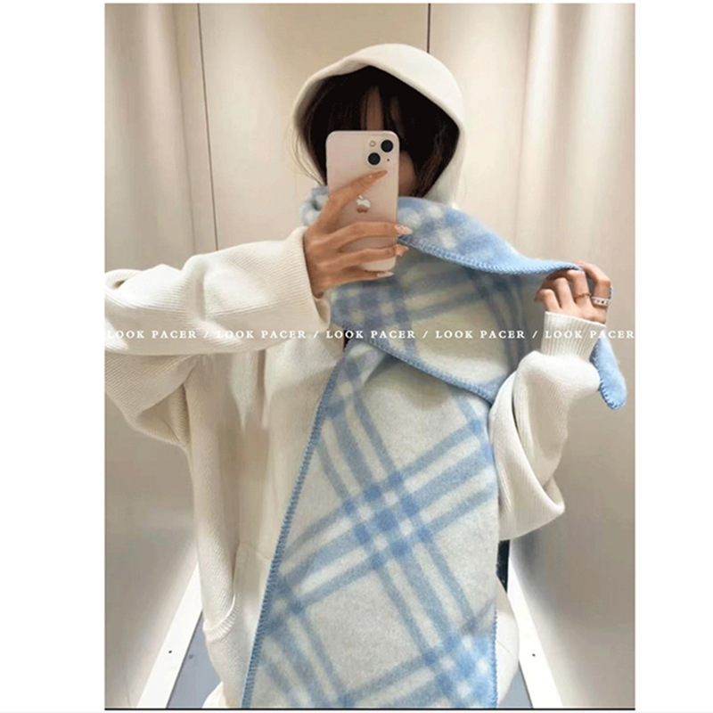 全智贤同款高端品质双面格纹羊毛围巾围脖柔软舒适时尚长巾男女款|undefined