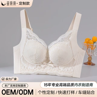 源头厂家OEM/ODM深V蕾丝调整型文胸软胶骨大胸显小侧收副乳聚拢女