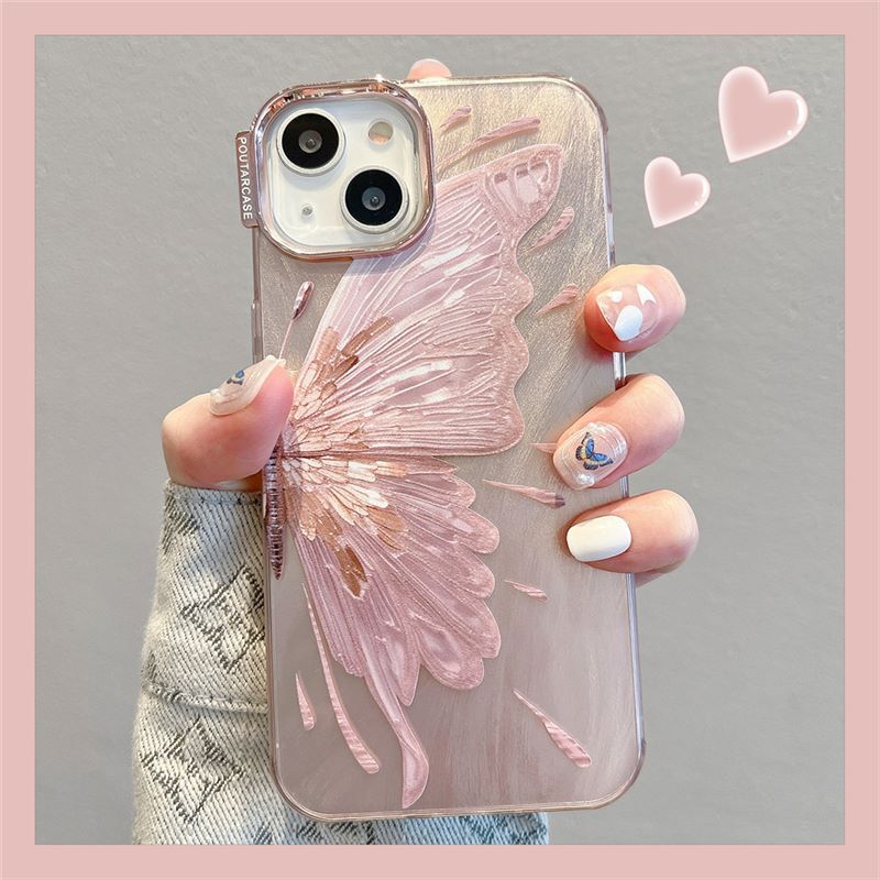 Pink Electroplating Suitable for Apple 15 Shell Butterfly iPhone14 Niche 13promax Hanging Chain 12 Hard Shell for Women