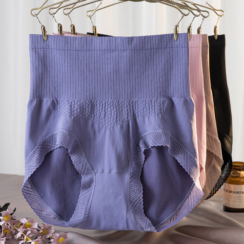 High-waist seamless underwear for women, comfortable graphene, large size, tummy control, butt-lifting, lady's triangle underwear with lace edge