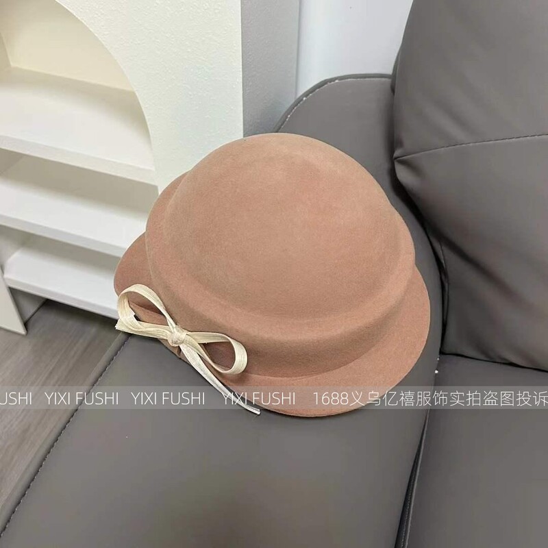 赫本风100%绵羊毛千金帽合集~蝴蝶结卷边礼帽女秋冬方圆脸盆帽冬|undefined