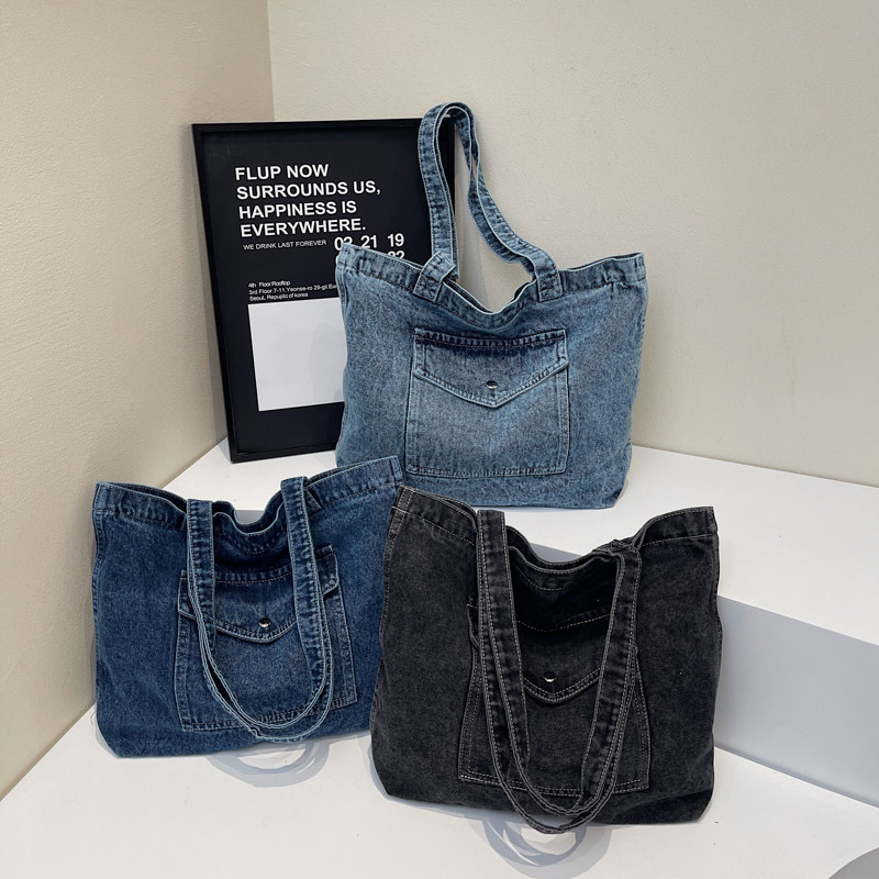 Large Capacity Portable Denim Bag Women's 2025 New Spring Fashion All-match Tote Bag Vintage Canvas Bag Trendy