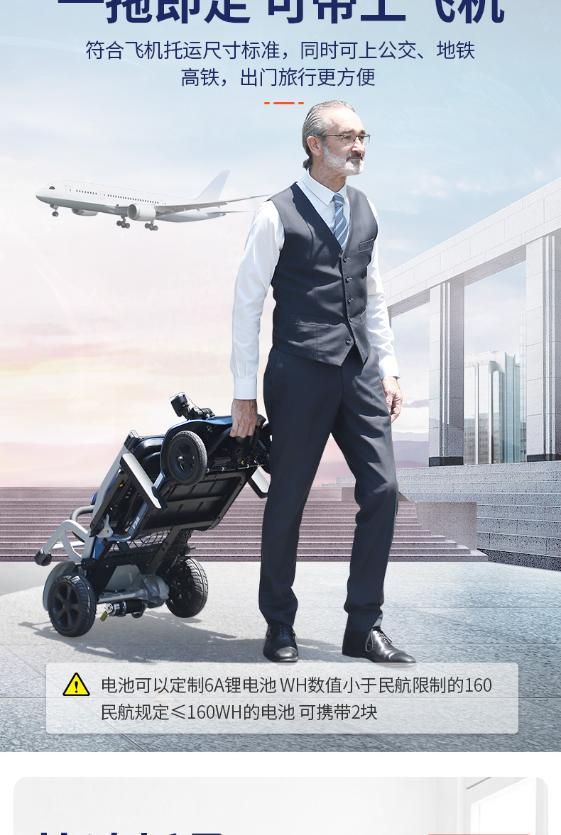 Jiankangshun Elderly Sedder Lightweight Folding Elderly Car Four-wheel Electric Vehicle Intelligent Moped Travel on the Plane