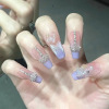 Long fake nails for manicure, blue nail stickers, crystal, french style