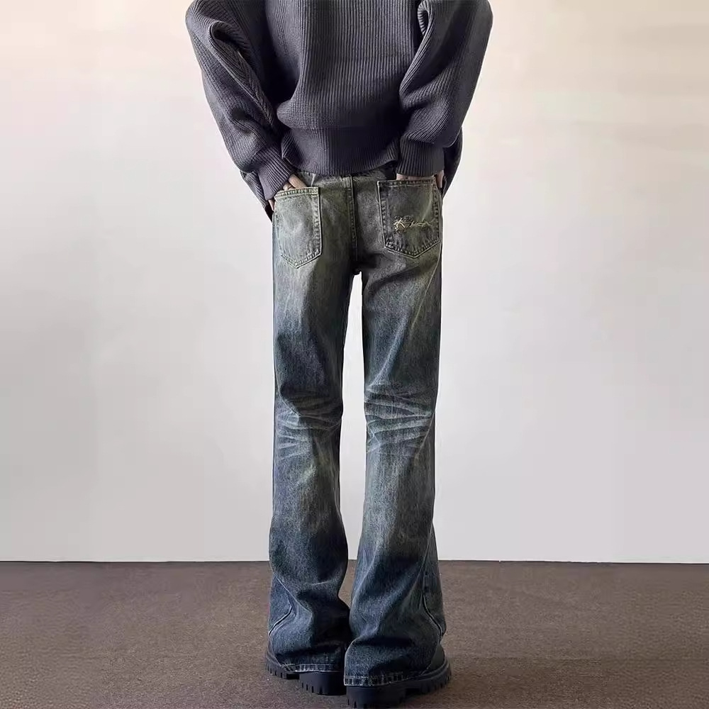 High Street Washed Old Jeans, Men's American Cleanfit Micro Ragged Pants, Trendy Brand Straight Slender and Long Pants_voghion.com