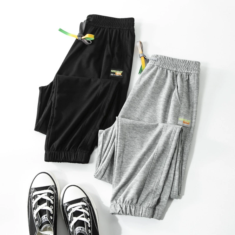 Новые летние тонкие дышащие парные спортивные штаны, прямые свободные спортивные штаны с эластичной талией, модные простые мужские брюки