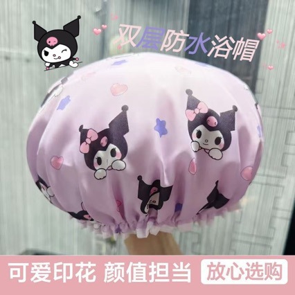 Cross-border direct supply double-layer shower cap, waterproof hair cap, fashionable Korean-style printed polyester-cotton PEVA shower cap for women bathing