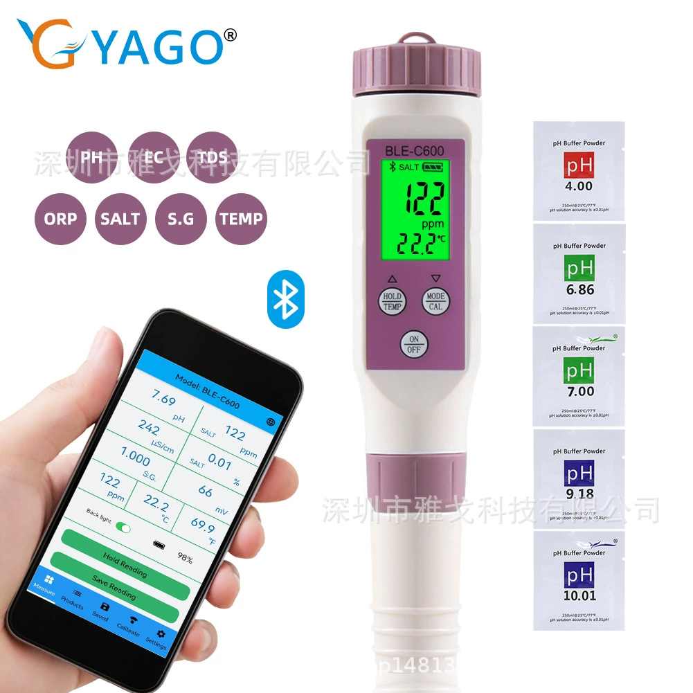 Умный Bluetooth C- 600 7-в-1 ручка для качества воды солинометр PH/TDS/EC/ORP/SG Ареометр PH-метр