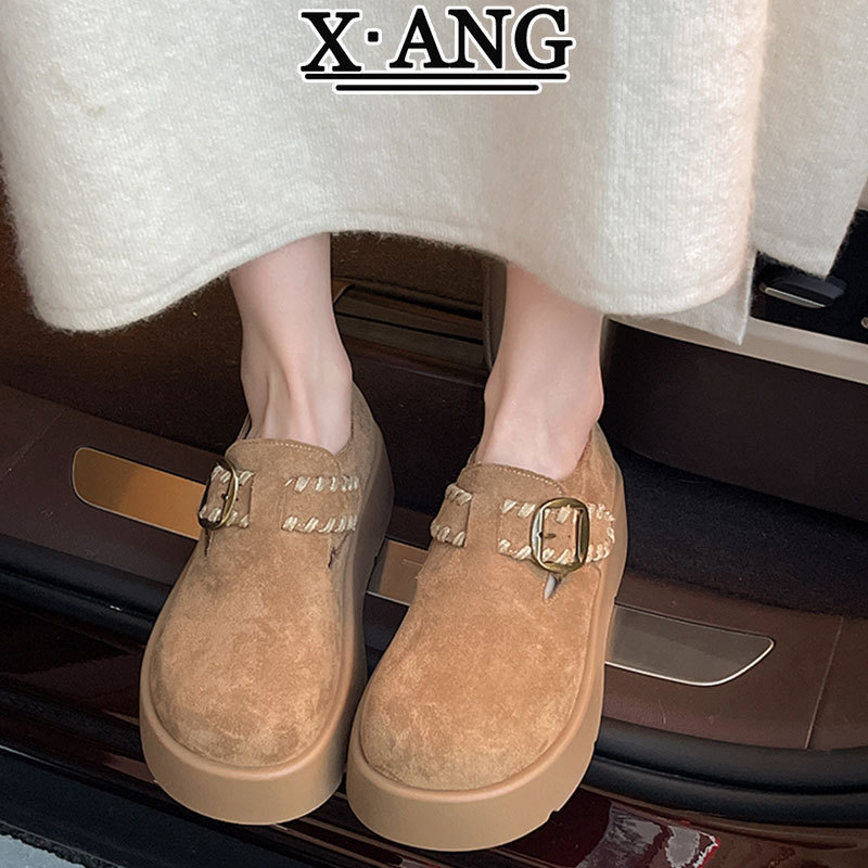 牛反绒全包厚底勃肯鞋子女鞋乐福鞋2025秋季新款一脚蹬休闲单鞋子|undefined