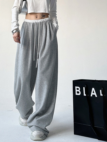 Oversized color-blocked waist slimming casual sweatpants wide-leg pants suitable for spring and autumn, high-waisted, droopy, loose, floor-length pants