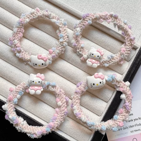 Cute Cat Colorful Nipping Rope Student Sweet High Elastic Couple Bracelet Dual-purpose All-match Girl's Heart Hair Ring