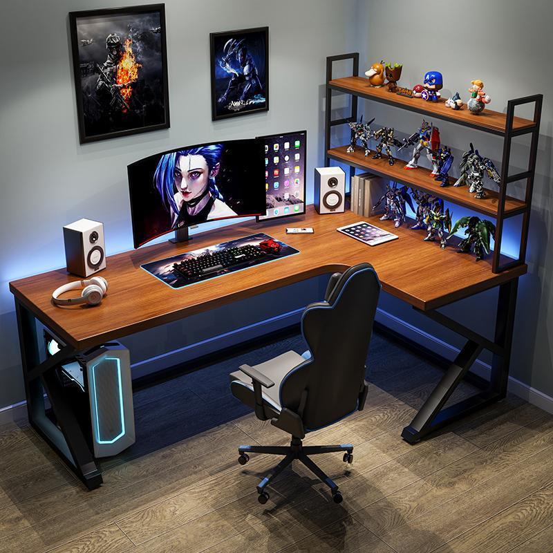 SoLid Wood Corner Computer Desk Desktop Home Bedroom L-shaped DoubLe Desk Corner Type American Gaming TabLe Desk