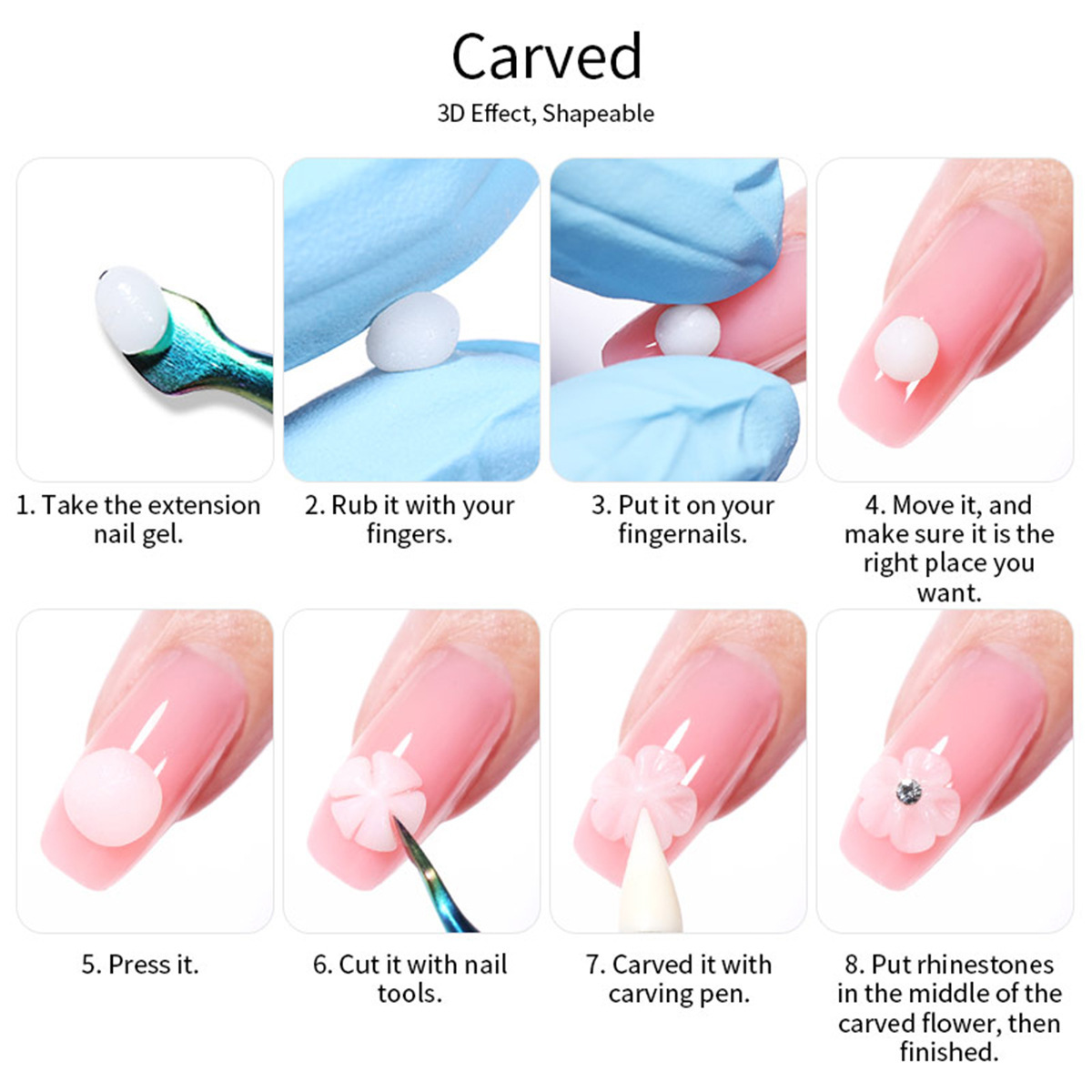 Pegamento de extensión de Arte de uñas enlatado sólido tallado que forma soporte sin papel antiadherente mano extensión rápida parche de uñas