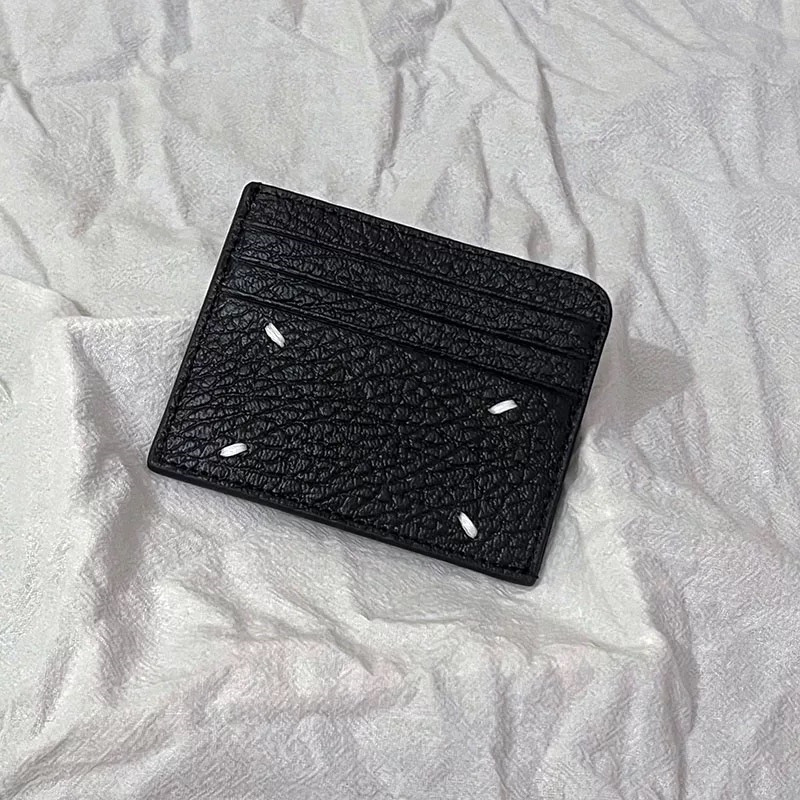 22Ss First-Layer Cowhide Multi-Card Slot Coin Purse for Men and Women, Four-Stitch Genuine Leather Black Card Holder, Fashionable and Simple Wallet