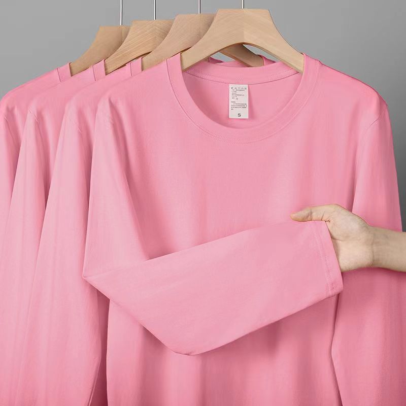 100% Pure Cotton Long-Sleeved T-Shirt for Women, Spring & Fall, New Korean Style, Loose Large Size, Round Neck Outer Top, Pink Bottoming Shirt 100% Pure Cotton Long-Sleeved T-Shirt for Women, Spring & Fall, New Korean Style, Loose Large Size, Round Neck Outer Top, Pink Bottoming Shirt