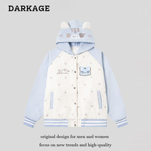 美式宅萌可爱猫咪魔术贴撞色连帽上衣女2025年秋季新款百搭棒球服