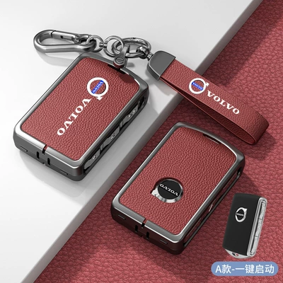 For Volvo key Car key bag - standard-type-a-one-click-start-volcanic-red-zinc-alloy-shell-hardware-bracelet