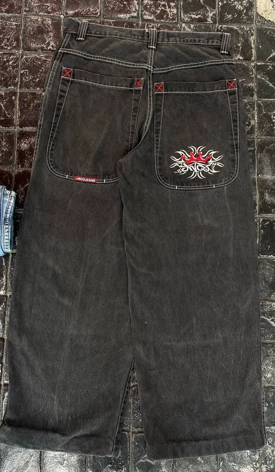 Джинсы (JNCO) унисекс свободного кроя из денима, вышивка, готический крое широкие
