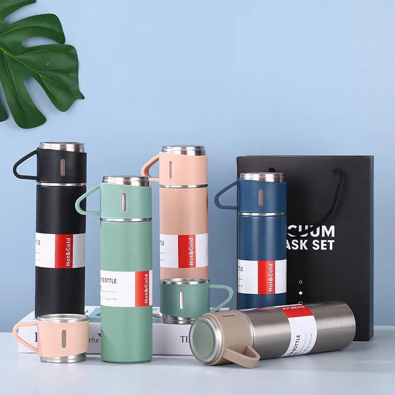 One Cup, Three Lids, Stainless Steel Thermos Cup, Business Gift Box Set, Portable Water Cup, Event Gift Cup, Custom Printed Logo