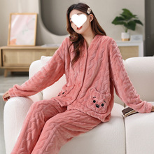 小熊睡衣女秋冬季法兰绒季长袖加绒加厚外穿珊瑚绒保暖家居服套装