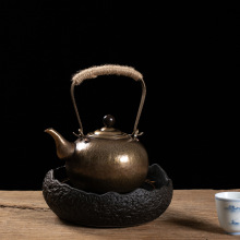 纯手工锤纹铜壶黄铜茶壶提梁泡茶壶烧水铜壶功夫铜壶复古鎏银小壶