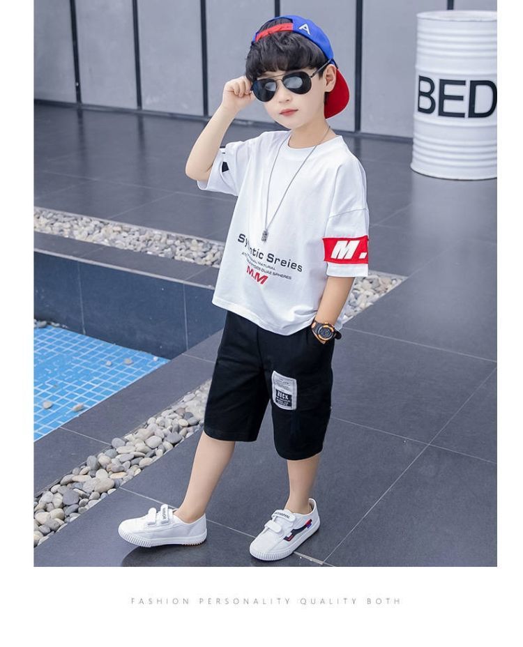 Estate S 2023 Nuovi vestiti per ragazzi T-shirt in cotone a maniche corte Top per bambini Due pezzi per bambini medi e grandi_voghion.com