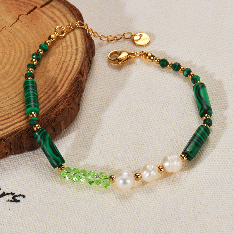 Stone-Free Inlay Material Simple Style Classic Style Round 304 Stainless Steel Natural Stone Wholesale Bracelets