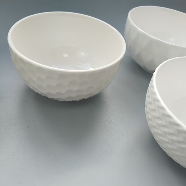 Nordic light luxury pure white relief ceramic bowl home eating bowl…