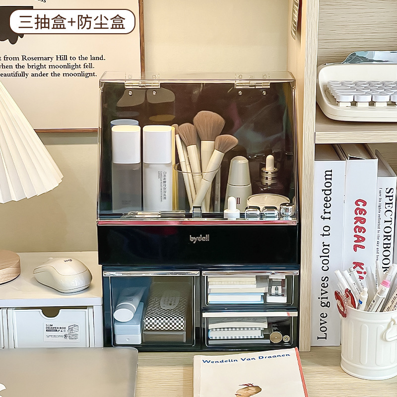桌面防尘梳妆台护肤品口红化妆品收纳盒置物架透明轻奢杂物整理柜|undefined